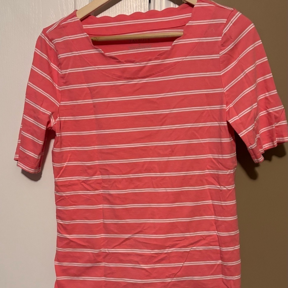 Talbots Coral and White Striped Tee - Picture 4 of 4